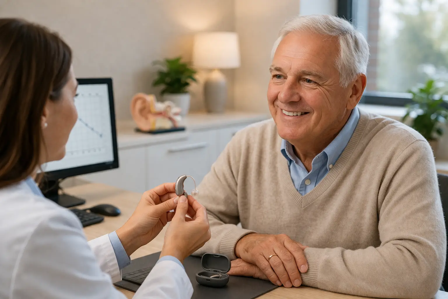 Sensorineural hearing loss explained during a hearing aid consultation with older adult