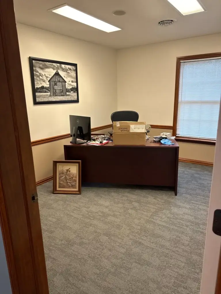 Private consultation office with new carpet at Northumberland Hearing Center's new office